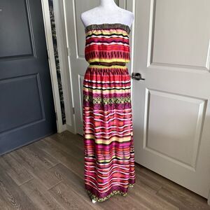 Y2K Vintage bebe Multicolored Striped Strapless Maxi Dress Size S